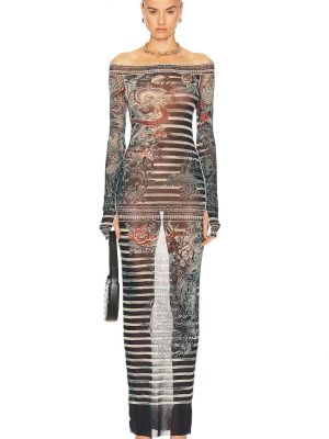 Длинное платье с принтом с вырезом лодочка Jean Paul Gaultier