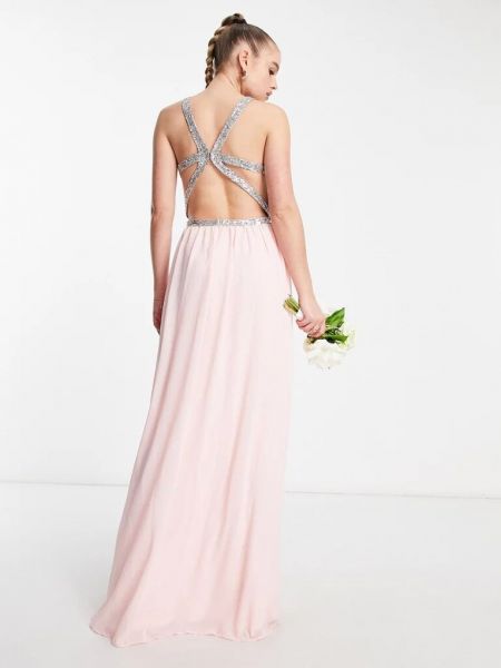 Длинное платье с вырезом на спине Tfnc розовое