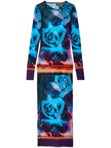 Dolga obleka s cvetličnim vzorcem s potiskom z mrežo Jean Paul Gaultier