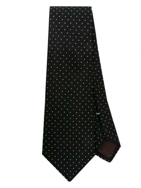 Jedwabny krawat w grochy żakardowy Canali czarny