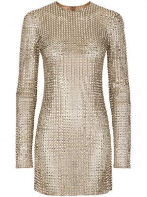 Мрежеста коктейлна рокля с кристали Dolce & Gabbana златисто