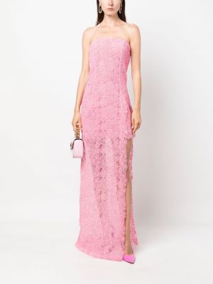 Krajkové květinové dlouhé šaty Ermanno Scervino růžové
