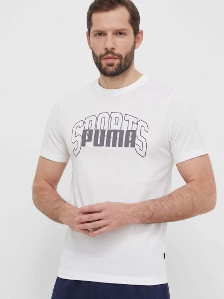 Koszulka bawełniana z nadrukiem Puma biała