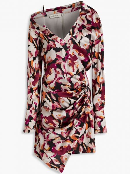 Платье-рубашка в цветочек с принтом из крепа Nicholas бордовое