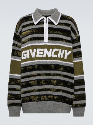 Ριγέ μάλλινος πουλόβερ με φερμουάρ Givenchy μαύρο