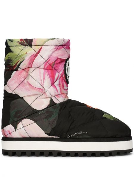 Зимни обувки за сняг на цветя с принт Dolce & Gabbana черно