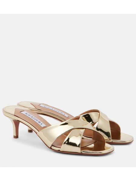 Läder mules Aquazzura guld