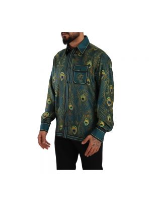 Camisa de seda con plumas con estampado Dolce & Gabbana verde
