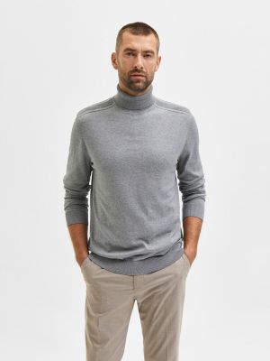 Jersey de algodón de cuello vuelto de tela jersey Selected gris