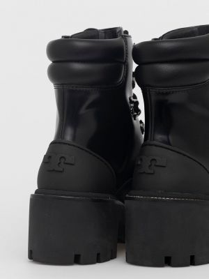 Kožené kotníkové boty na podpatku Tory Burch černé