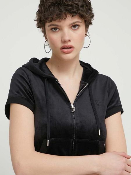 Welurowa bluza z kapturem Juicy Couture czarna