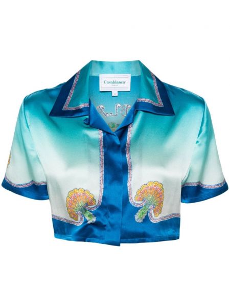 Копринена риза с принт Casablanca синьо