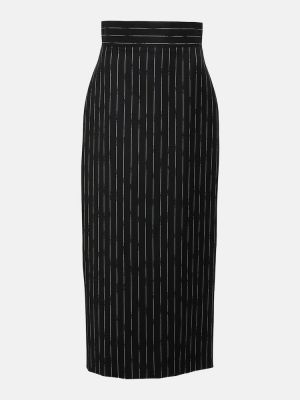 Pruhovaná vlnená midi sukňa Alexander Mcqueen čierna