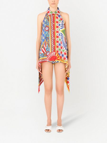 Chemise à imprimé à motif géométrique asymétrique Dolce & Gabbana rouge