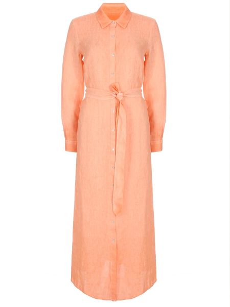 Льняное платье-рубашка 120% Lino оранжевое