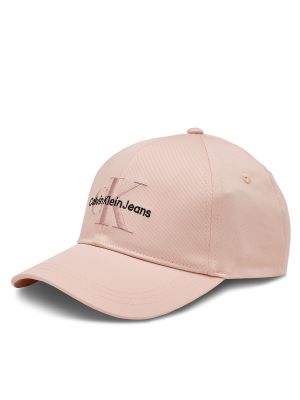 Gorra de algodón con bordado Calvin Klein Jeans rosa