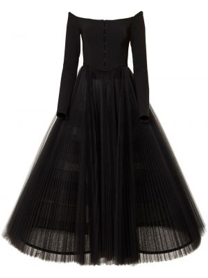 Pliszírozott tüll estélyi ruha Carolina Herrera fekete