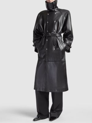 Kožni trench kaput Saint Laurent crna