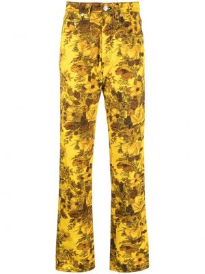 Blugi drepți cu model floral Kwaidan Editions galben