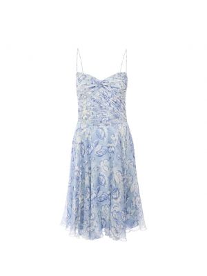 Синее шелковое платье мини с принтом Ralph Lauren