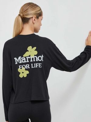 Květinové tričko s dlouhým rukávem s dlouhými rukávy Marmot černé