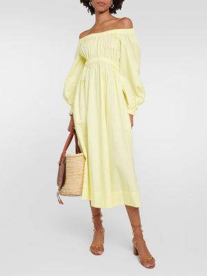 Vestido midi de algodón con volantes Ulla Johnson amarillo