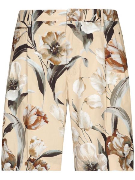Svilene bermuda kratke hlače s cvjetnim printom s printom Dolce & Gabbana bež