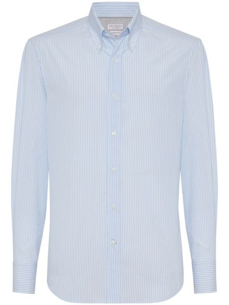 Bavlnená dlhá košeľa Brunello Cucinelli modrá
