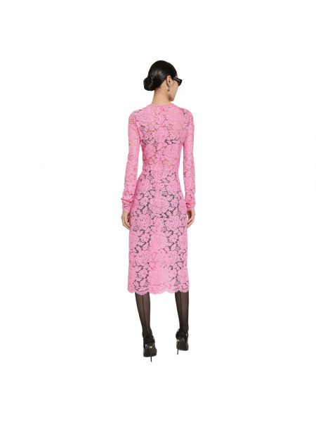 Sukienka midi koronkowa elegancka Dolce And Gabbana różowa