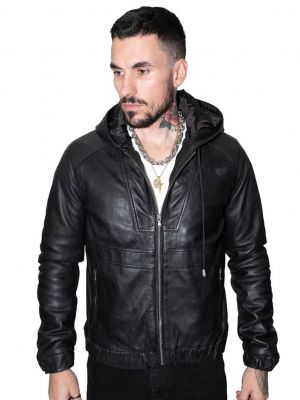 Повседневная кожаная куртка с капюшоном Infinity Leather черная