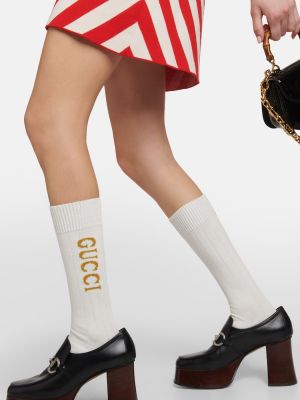 Bombažne nogavice s potiskom Gucci bela