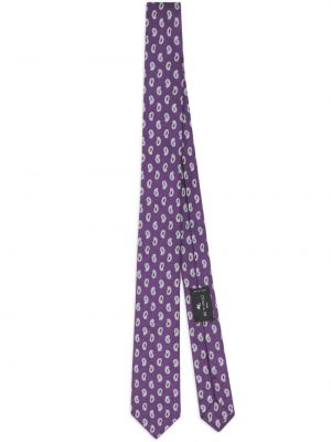Fioletowy jedwabny krawat z wzorem paisley żakardowy Etro
