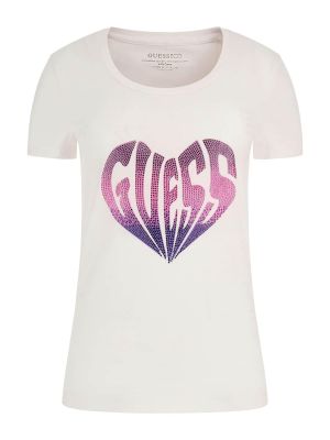 Тениска slim със сърца Guess бяло