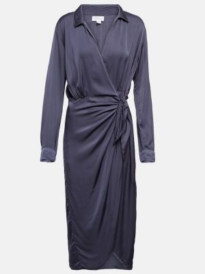 Zamatové saténové midi šaty Velvet modrá