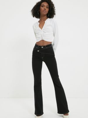 Asymetrické bootcut džínsy s vysokým pásom Trendyol čierna