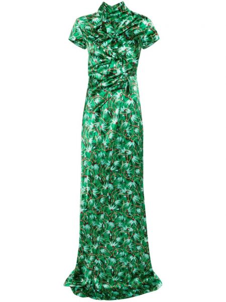 Raštuotas gėlėtas vakarinė suknelė Saloni žalia