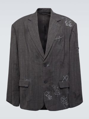 Vlněné sako s oděrkami Balenciaga šedé