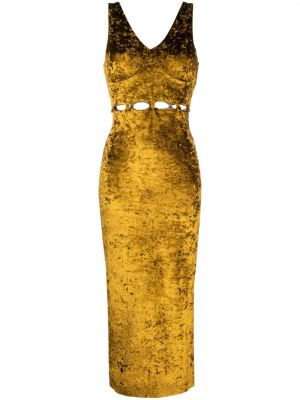 Midi obleka iz pliša Nanushka rumena