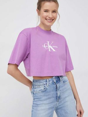 Памучна тениска Calvin Klein Jeans виолетово