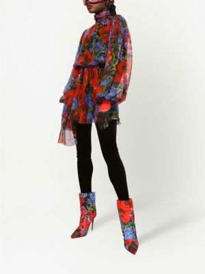 Lilleline sifonki siidist kleit Dolce & Gabbana punane