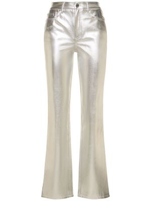 Pantaloni cu picior drept din piele din piele ecologică Staud argintiu