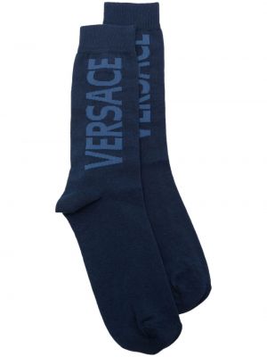 Памучни чорапи Versace синьо