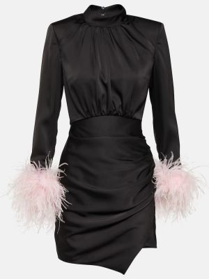 Mini vestido de raso con plumas de plumas Self-portrait negro