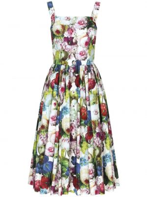 Pamučna midi haljina s cvjetnim printom s printom Dolce & Gabbana zelena