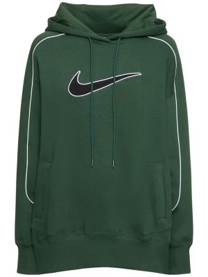 Памучен флийс суичър с качулка Nike зелено