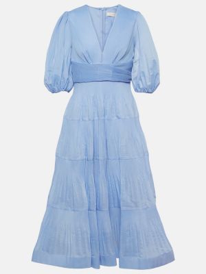 Rochie midi din șifon plisată Zimmermann albastru