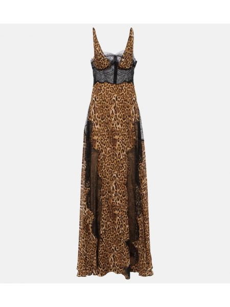 Maksi haljina s printom s leopard uzorkom s čipkom Costarellos bež