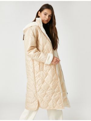 Παλτό με κουκούλα με τσέπες Koton μπεζ