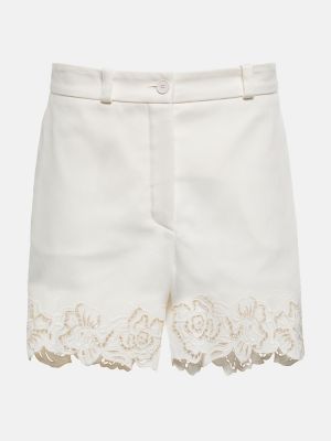 Shorts brodeés en coton Elie Saab blanc