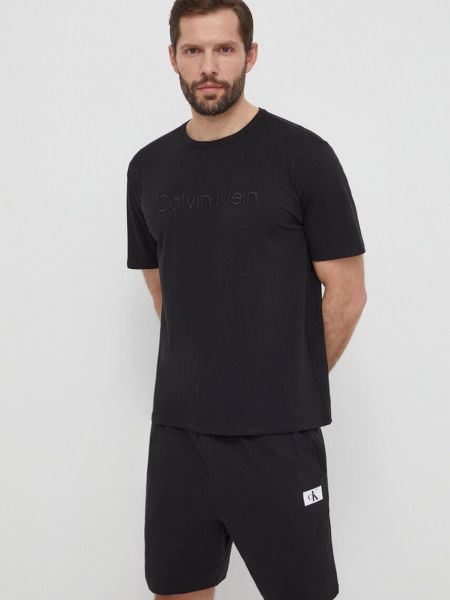Тениска с дълъг ръкав с апликация Calvin Klein Underwear черно